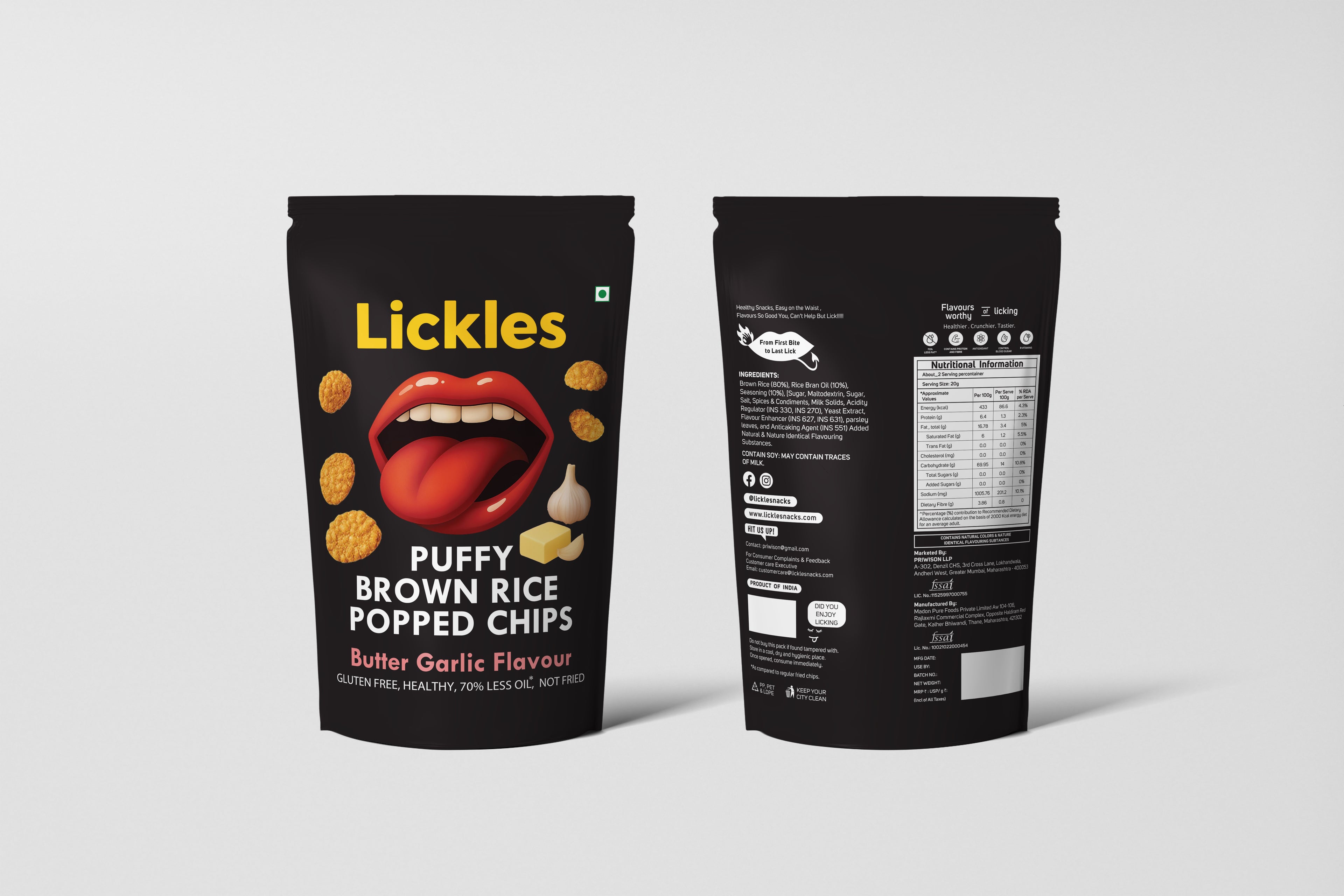 LICKLES Puffy Brown Rice Popped Chips (ButterGarlic)