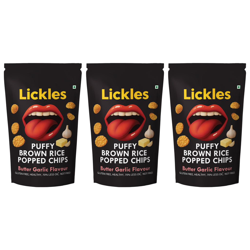 LICKLES Puffy Brown Rice Popped Chips (ButterGarlic)