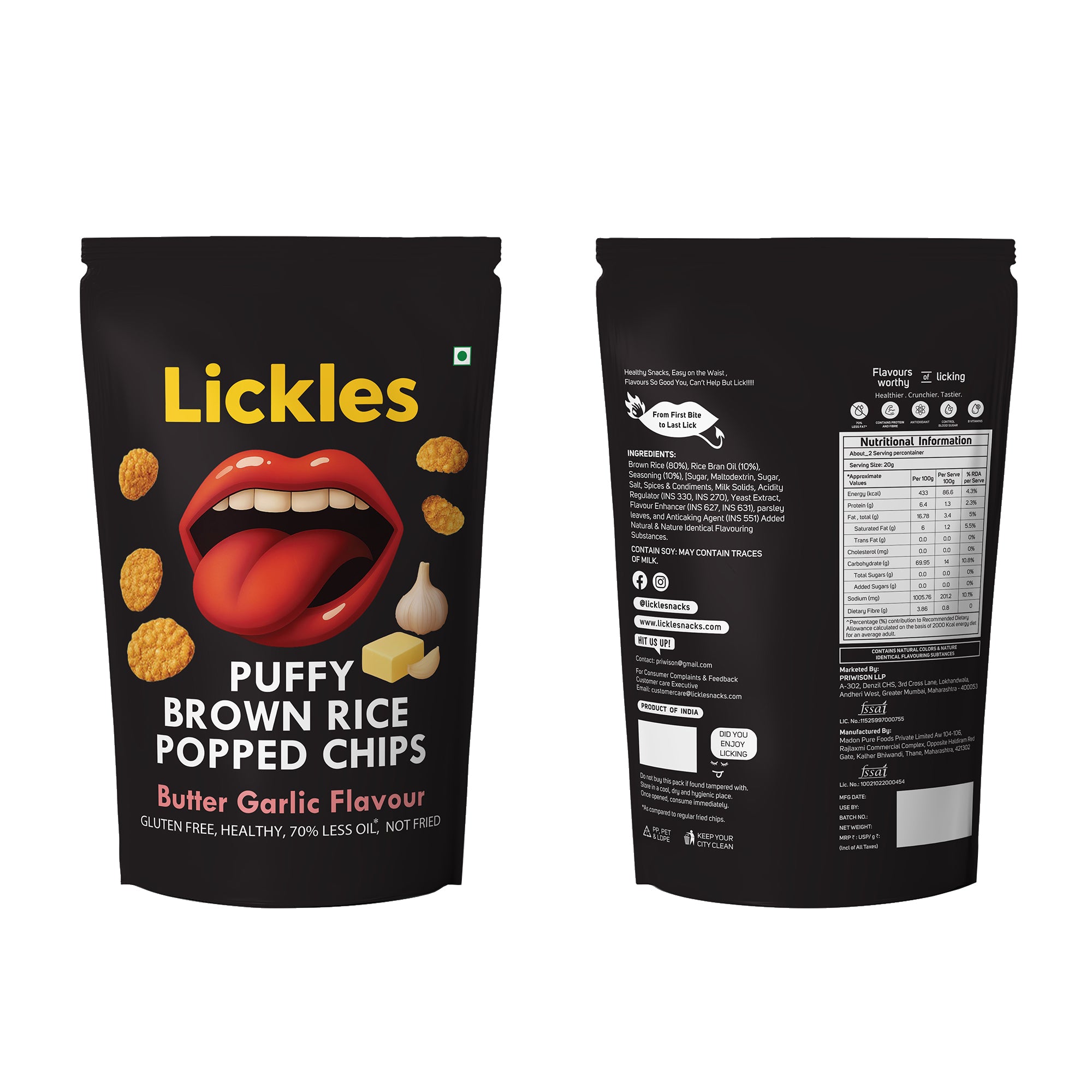 LICKLES Puffy Brown Rice Popped Chips (ButterGarlic)