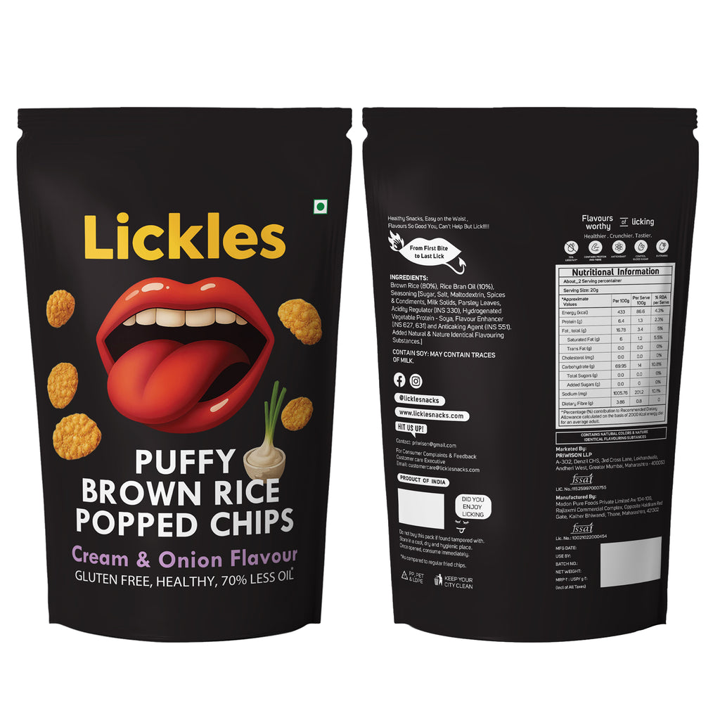 LICKLES Puffy Brown Rice Popped Chips (Cream & Onion)