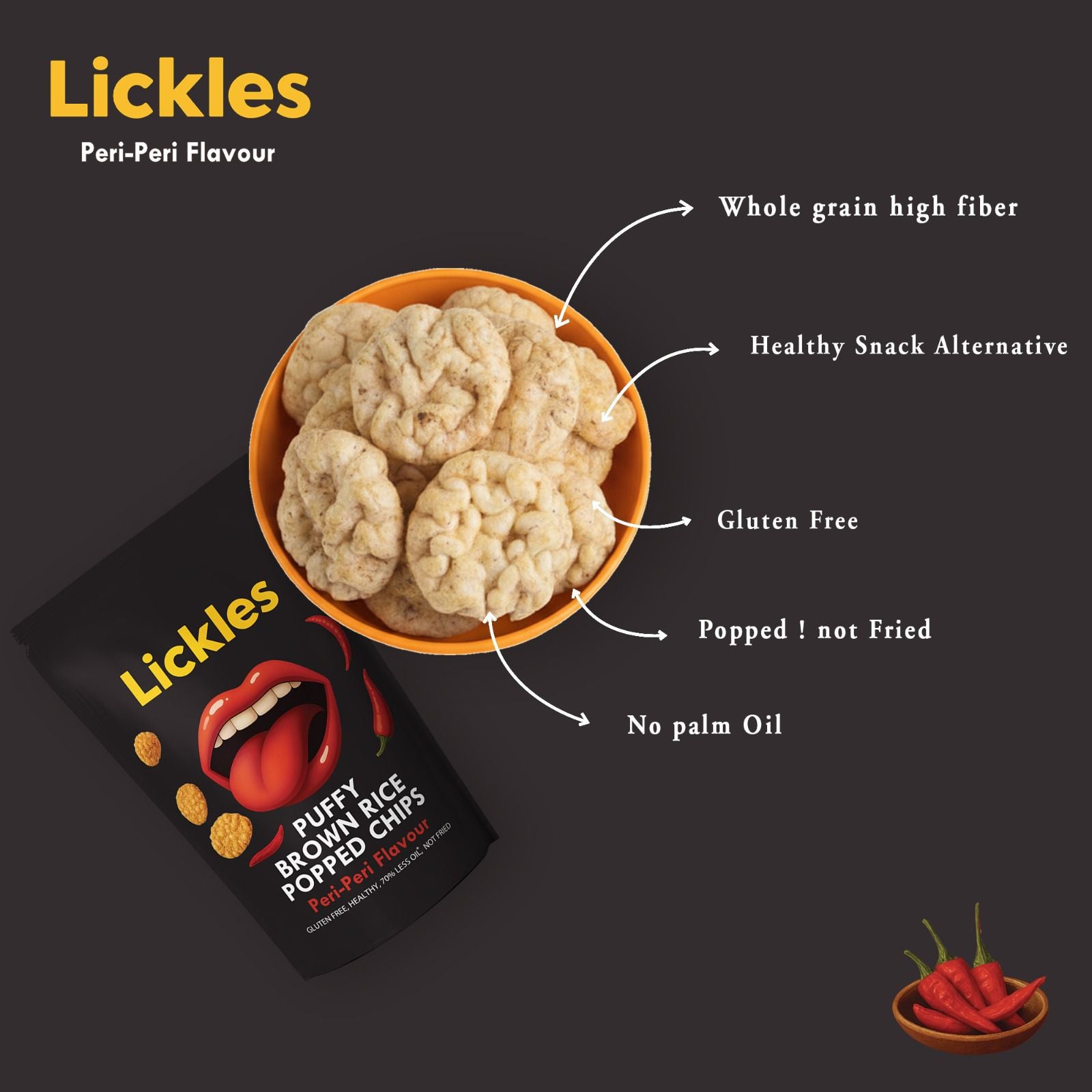 LICKLES Puffy Brown Rice Popped Chips (Peri Peri)