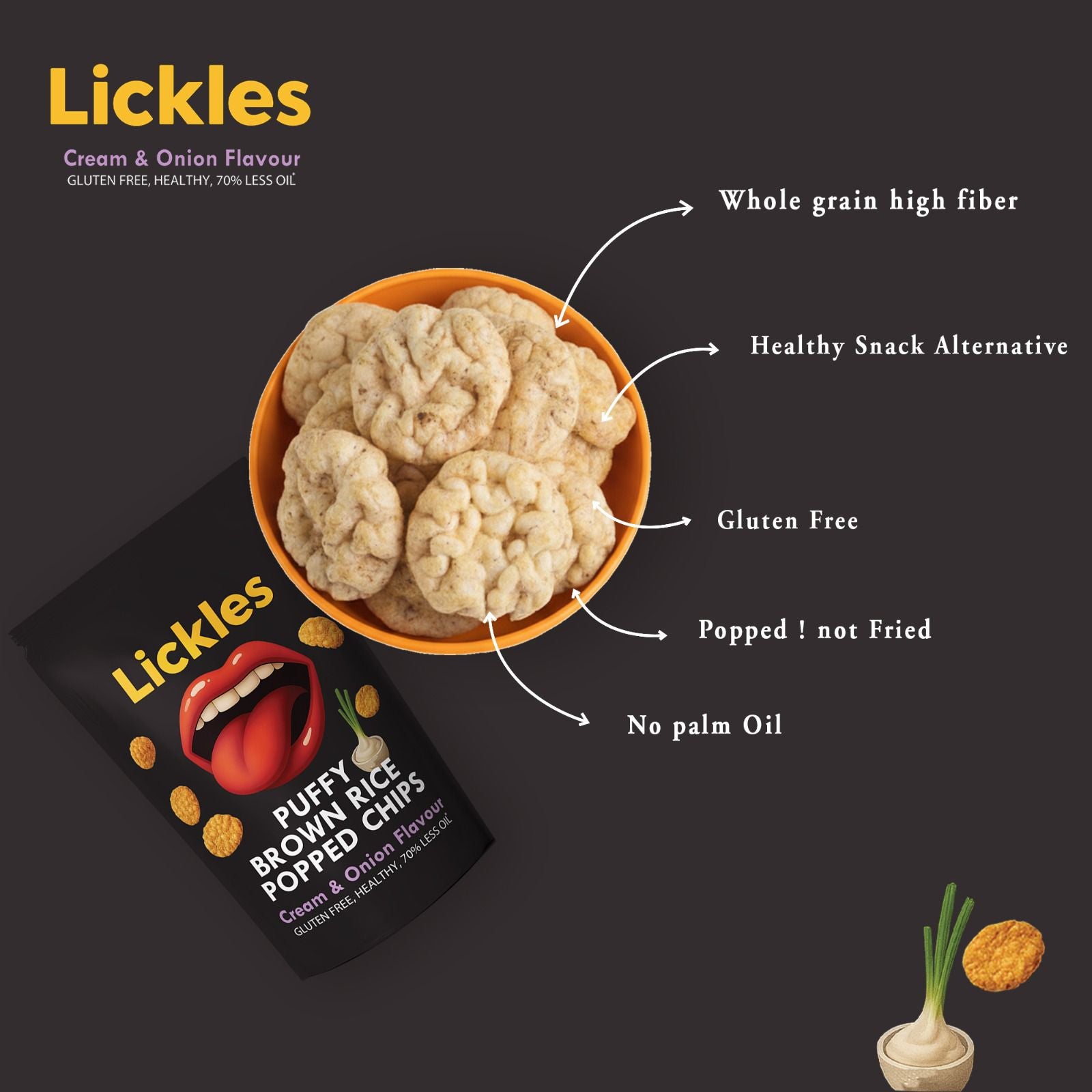 LICKLES Puffy Brown Rice Popped Chips (Cream & Onion)