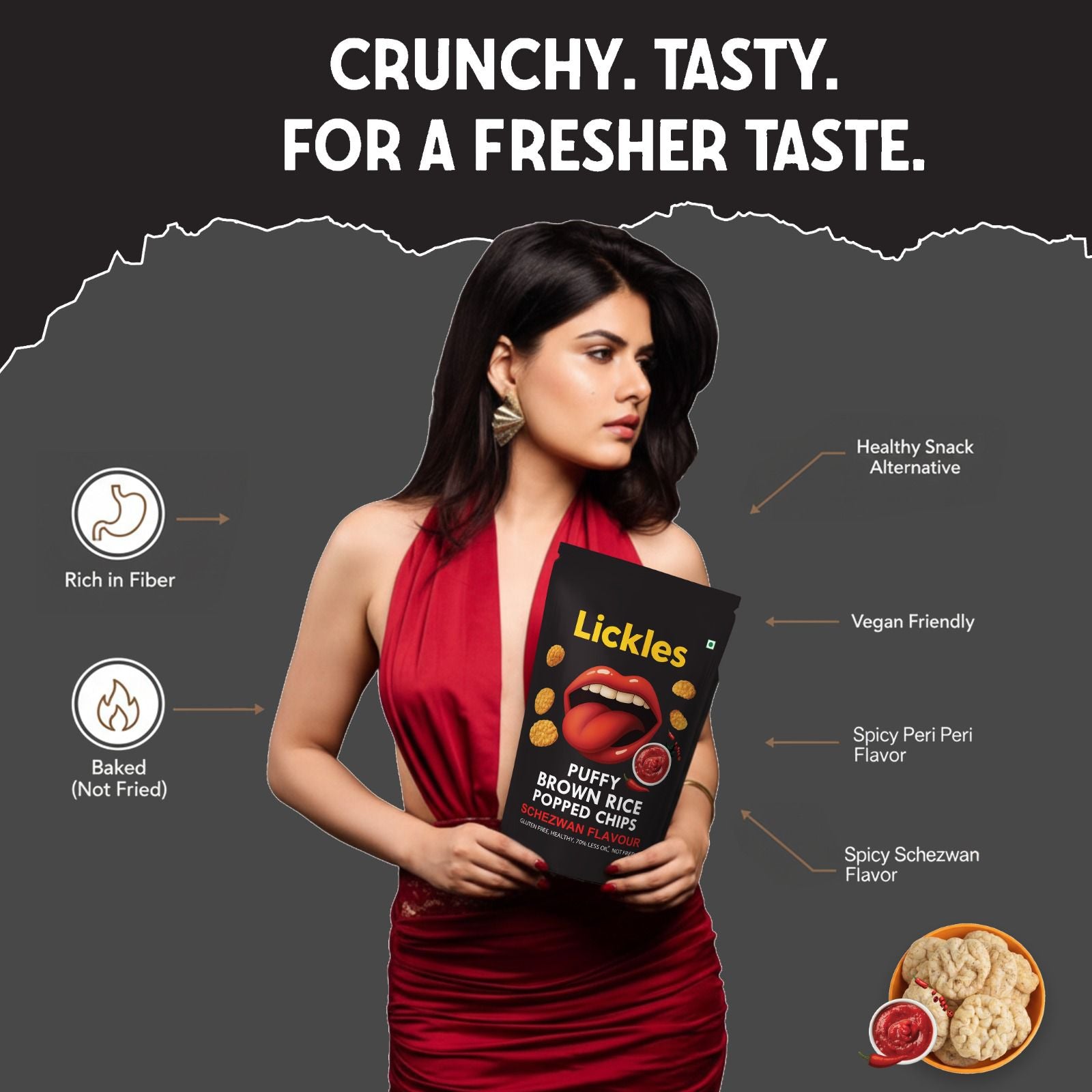 LICKLES Puffy Brown Rice Popped Chips (Schezwan)