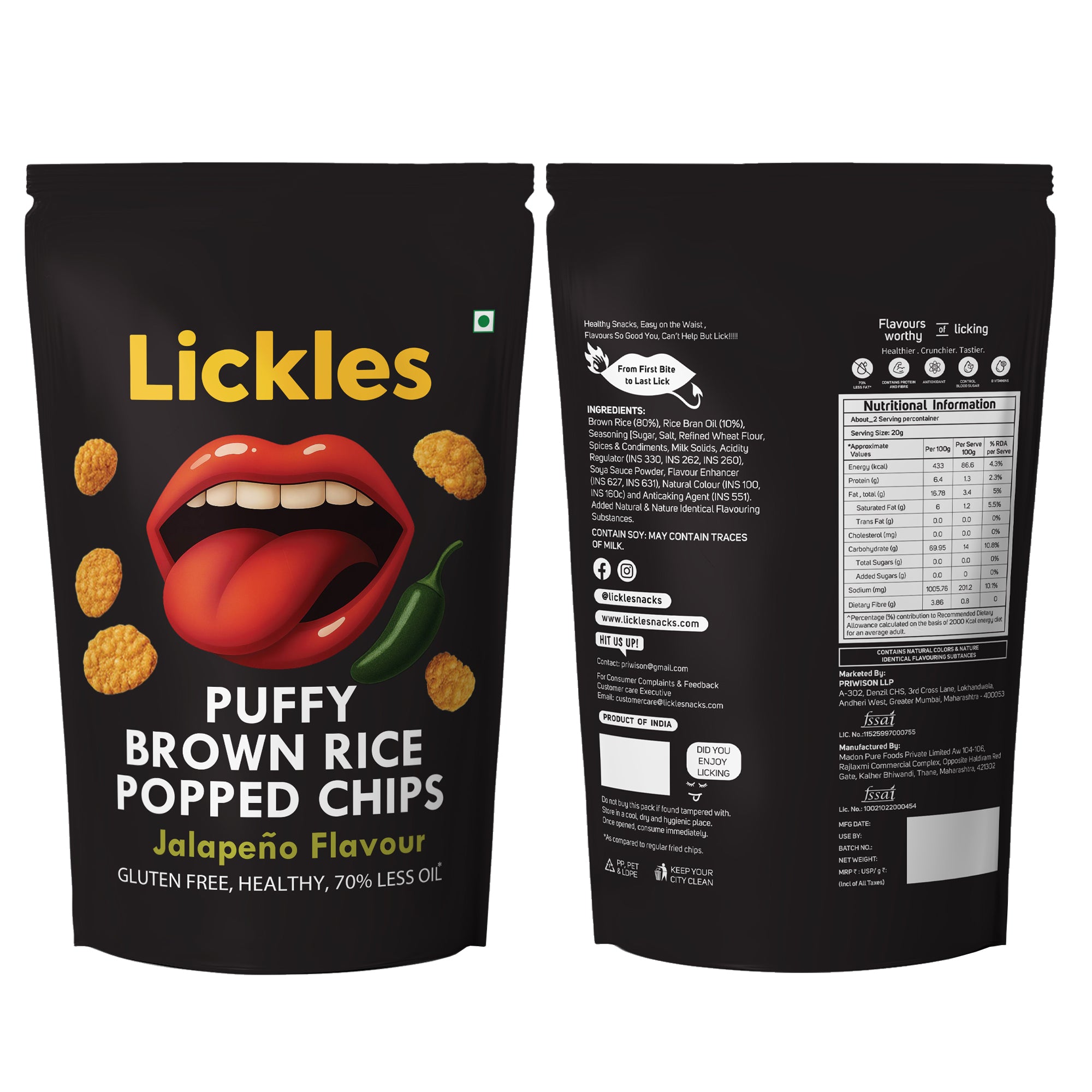 LICKLES Puffy Brown Rice Popped Chips (Jalapeno)