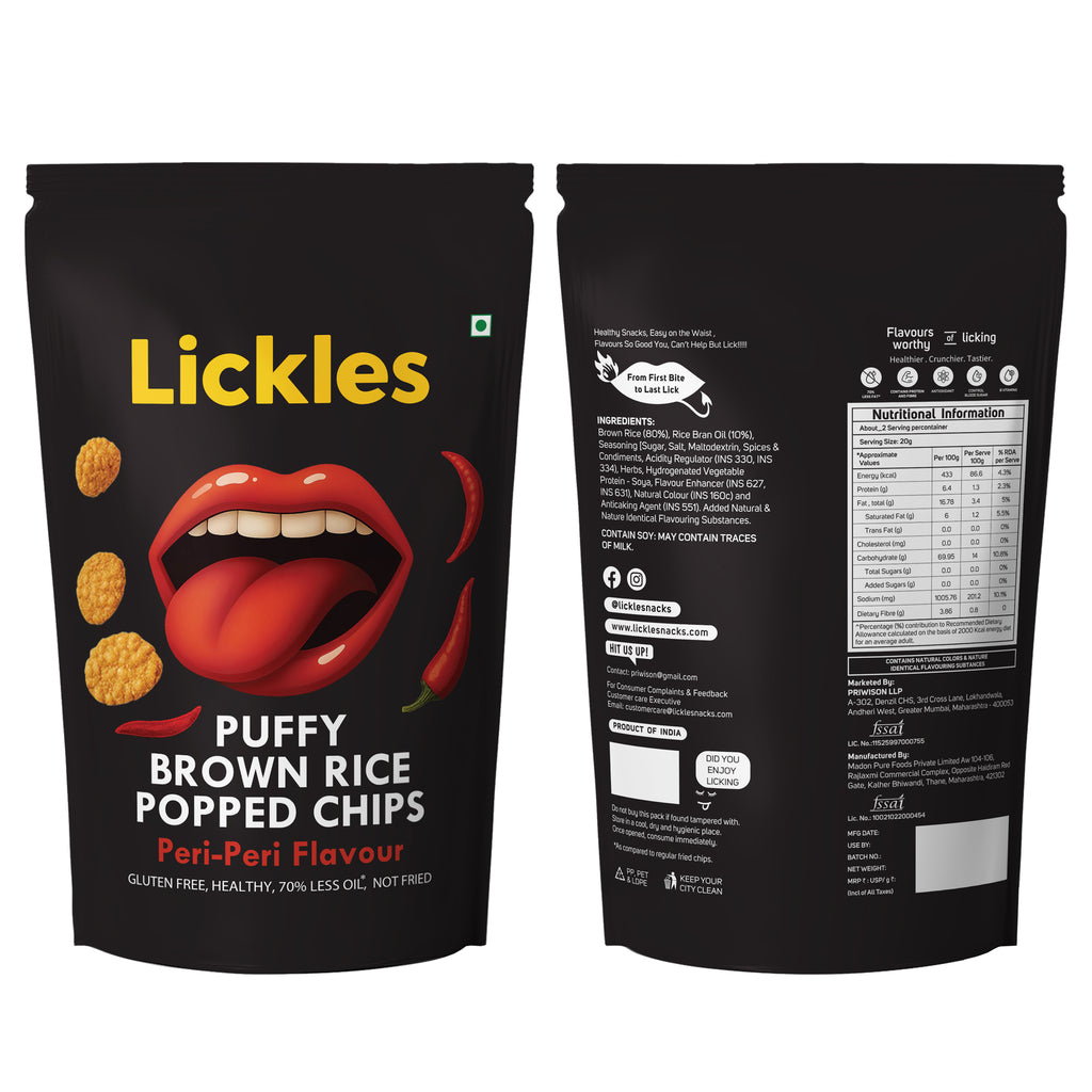 LICKLES Puffy Brown Rice Popped Chips (Peri Peri)