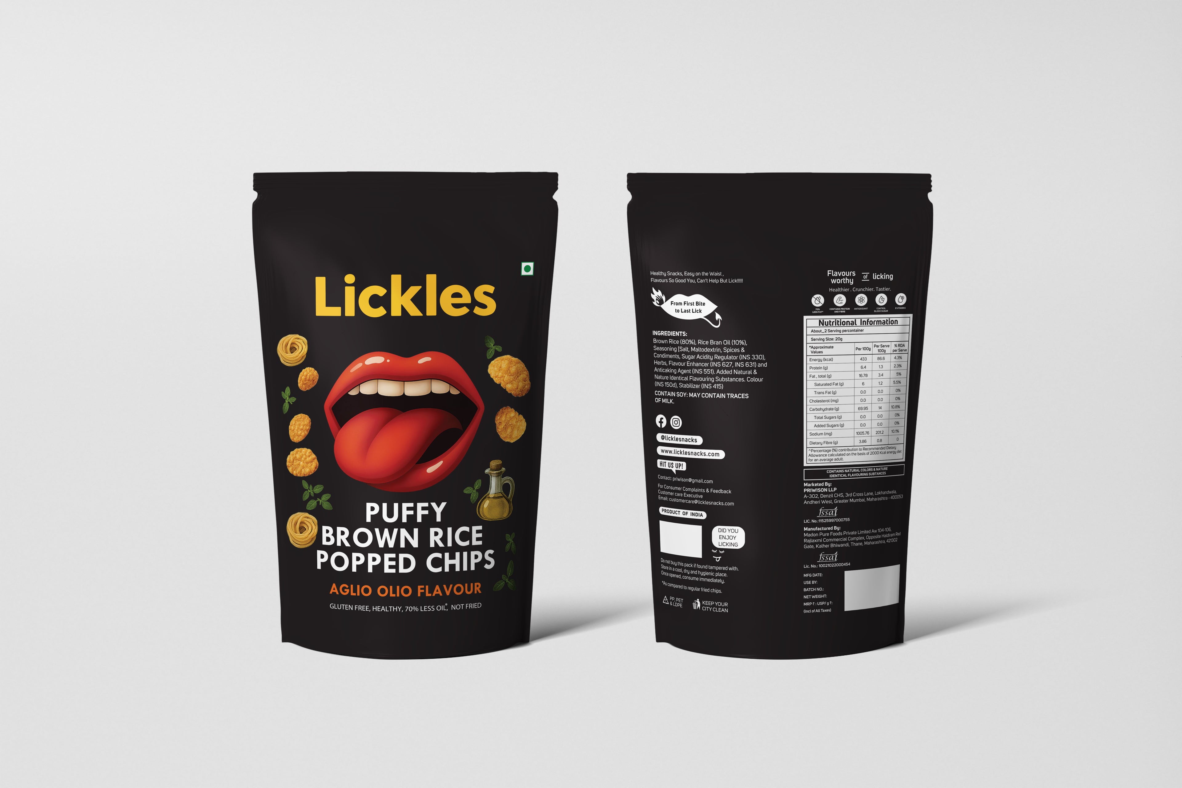 LICKLES Puffy Brown Rice Popped Chips (Aglio Olio)