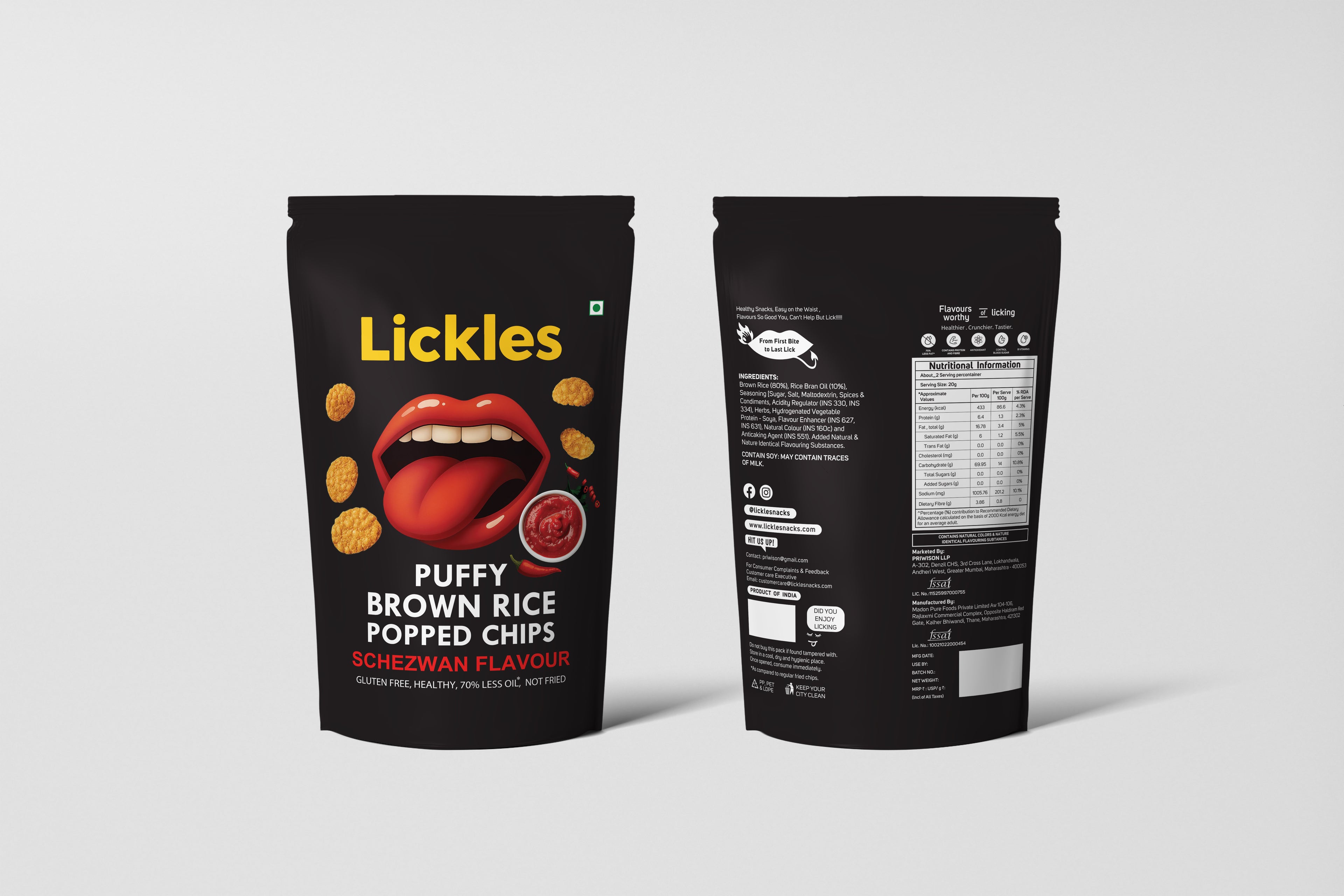 LICKLES Puffy Brown Rice Popped Chips (Schezwan)