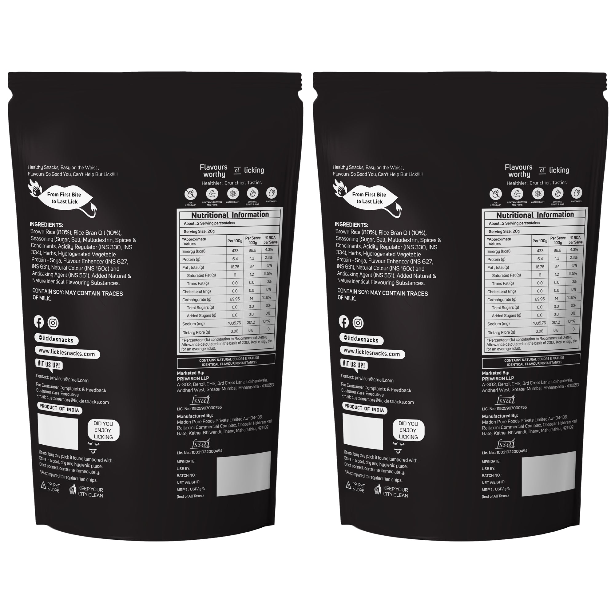 LICKLES Puffy Brown Rice Popped Chips (Schezwan)