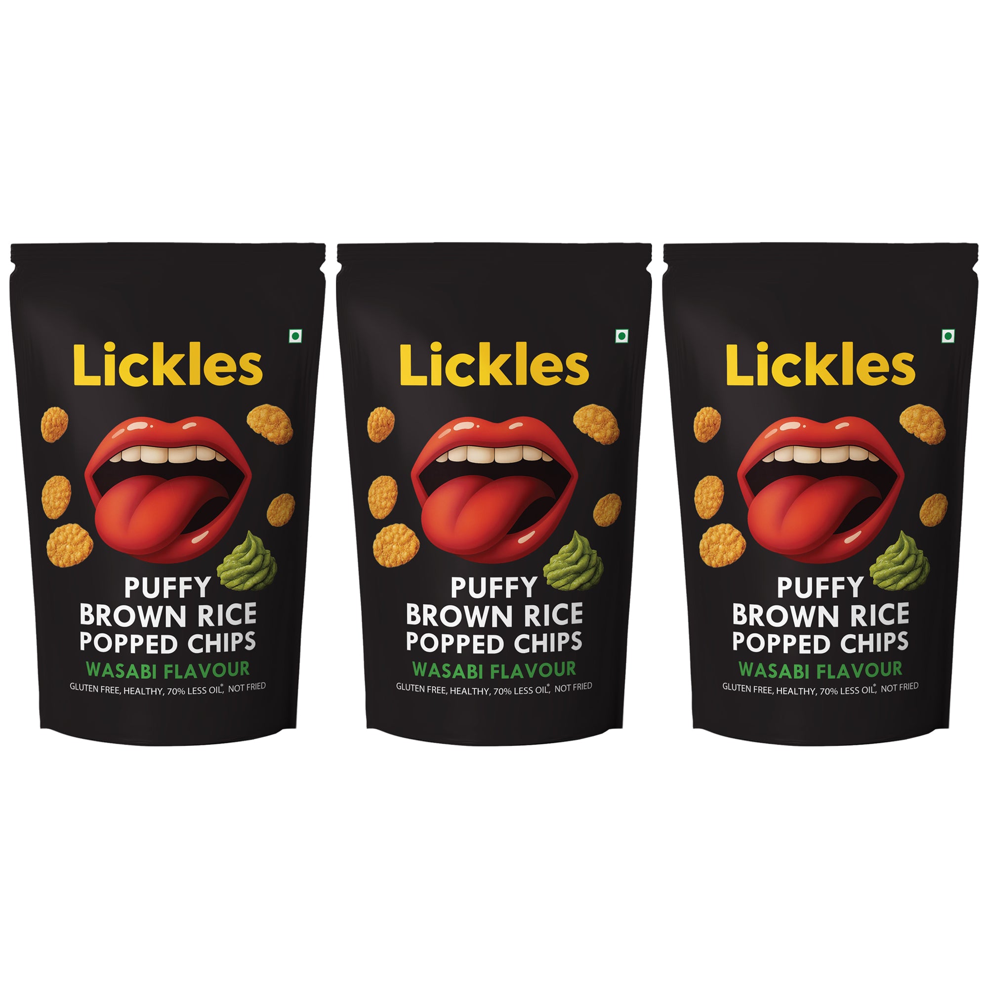 LICKLES Puffy Brown Rice Popped Chips (Wasabi Flavour)