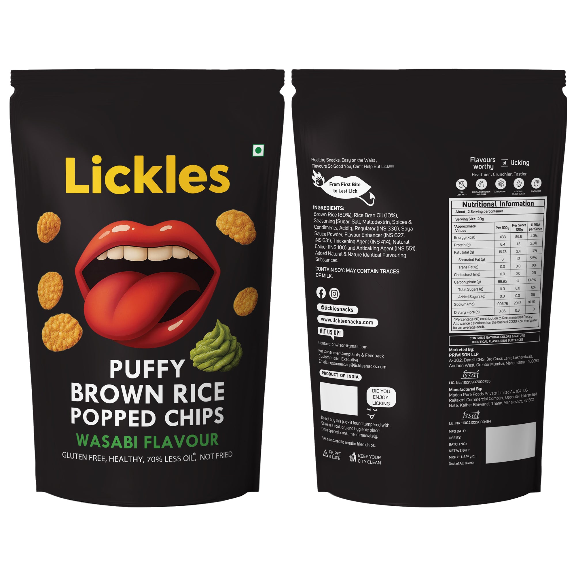 LICKLES Puffy Brown Rice Popped Chips (Wasabi Flavour)