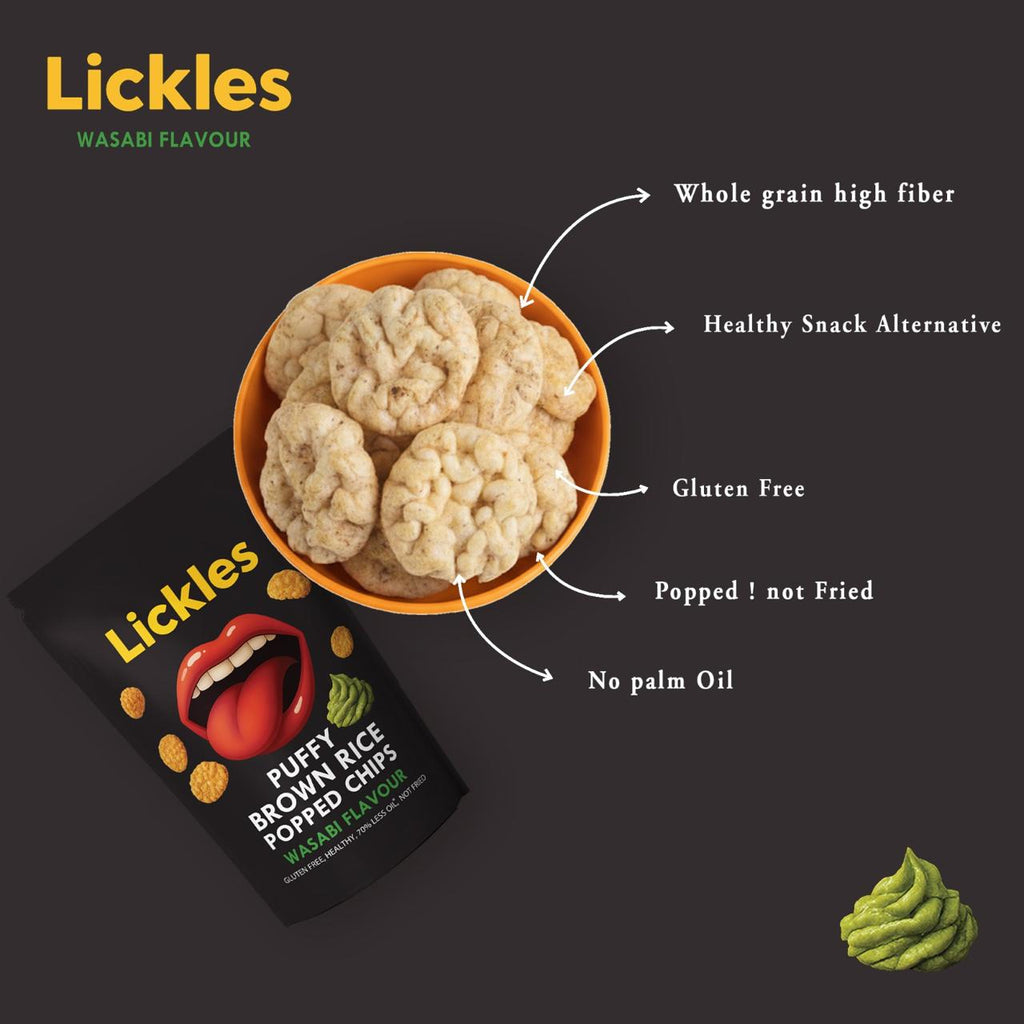 LICKLES Puffy Brown Rice Popped Chips (Wasabi Flavour)